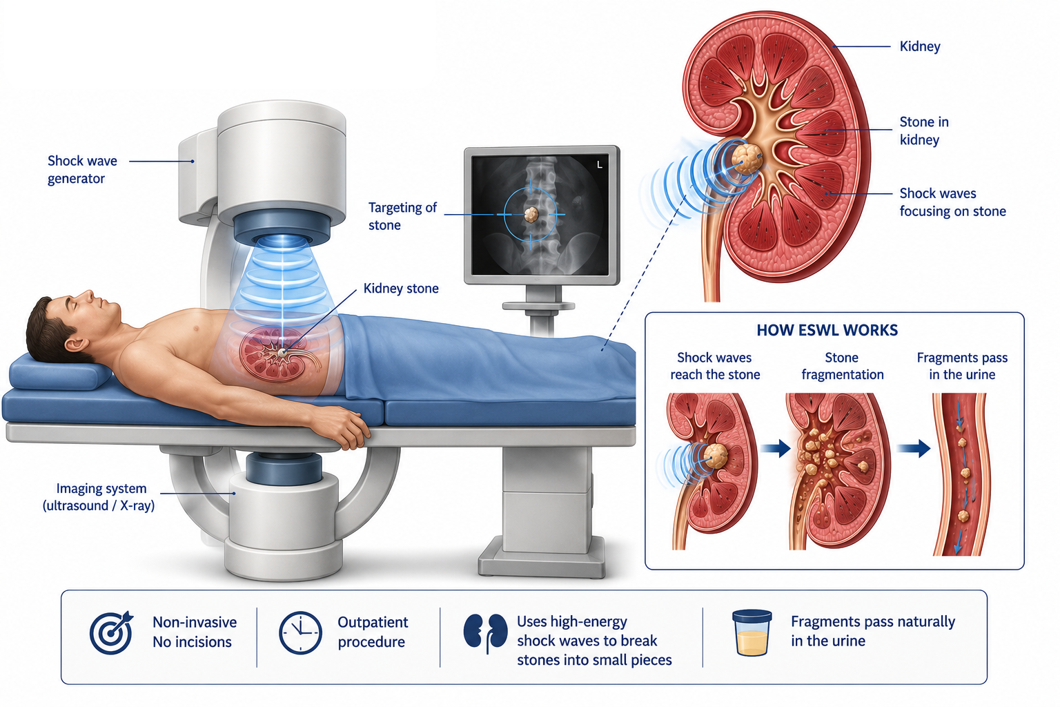 Extracorporeal shock wave lithotripsy (ESWL)