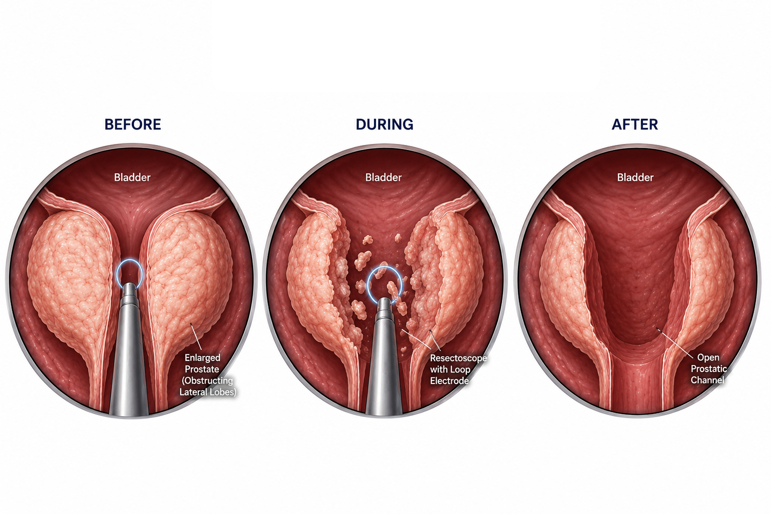 Prostatic urethra before and after TURP