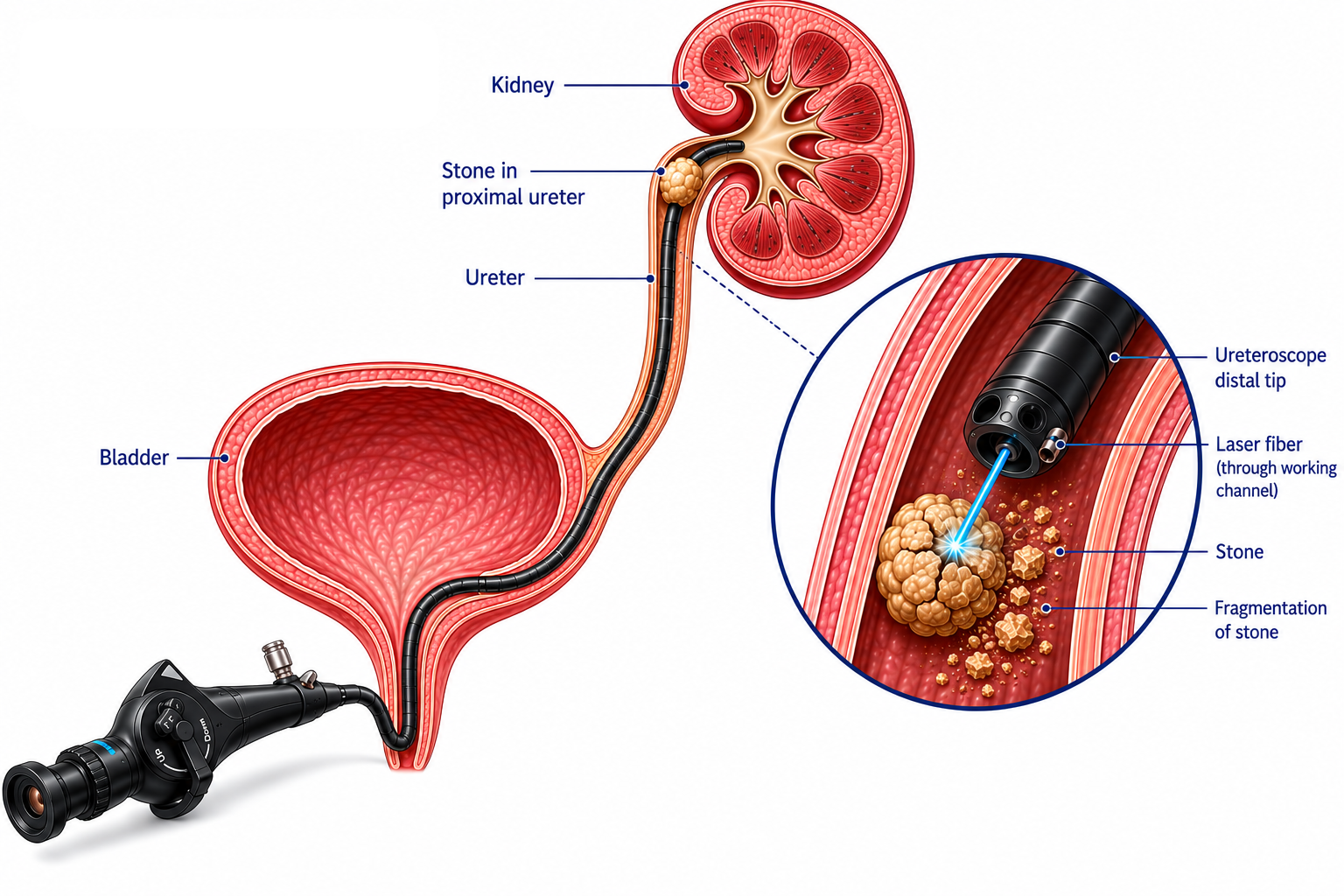Ureteroscopy and laser lithotripsy